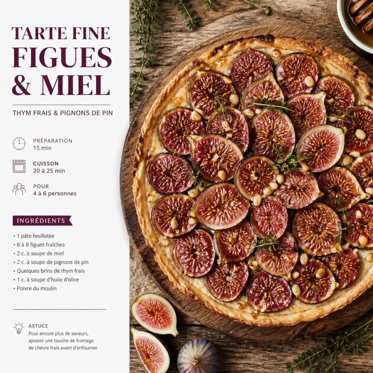 Tarte fine aux figues congelées et miel, prête à être dégustée