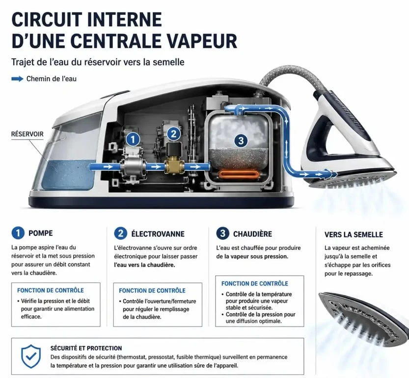 Schéma de fonctionnement et diagnostic d'une centrale vapeur Calor pour identifier pourquoi elle ne fait plus de vapeur