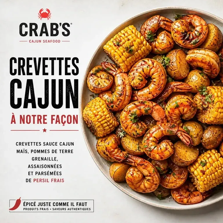 Assiette de crevettes cajun façon Crab's, spécialité du menu de Crab's à Marseille