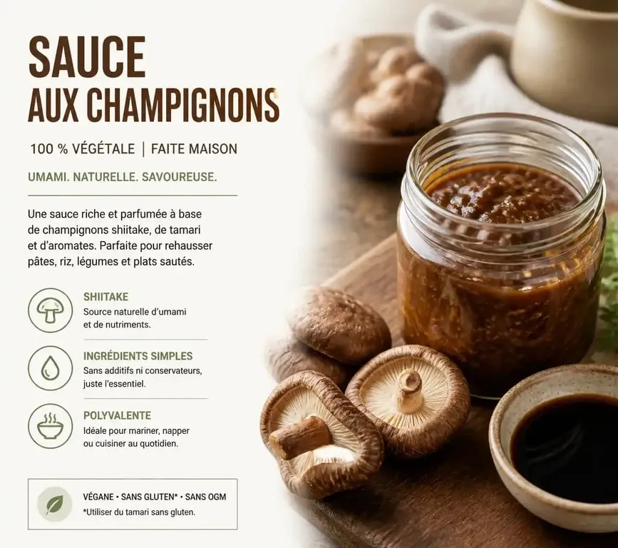 Sauce maison alternative à la sauce huître à base de shiitakés dans un bocal