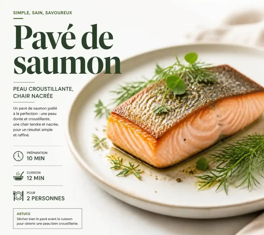 Pavé de saumon poêlé avec peau croustillante et chair fondante