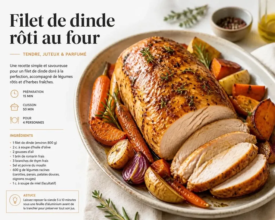 Filet de dinde au four moelleux et doré, recette savoureuse avec herbes et légumes