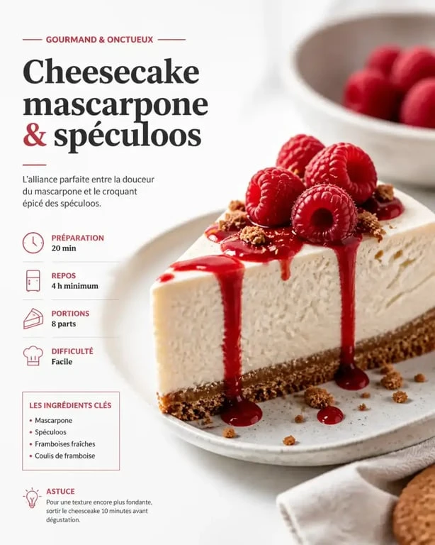Cheesecake au mascarpone et spéculoos, dessert gourmand et onctueux