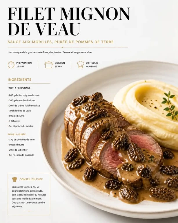 Recette filet mignon de veau gastronomique aux morilles