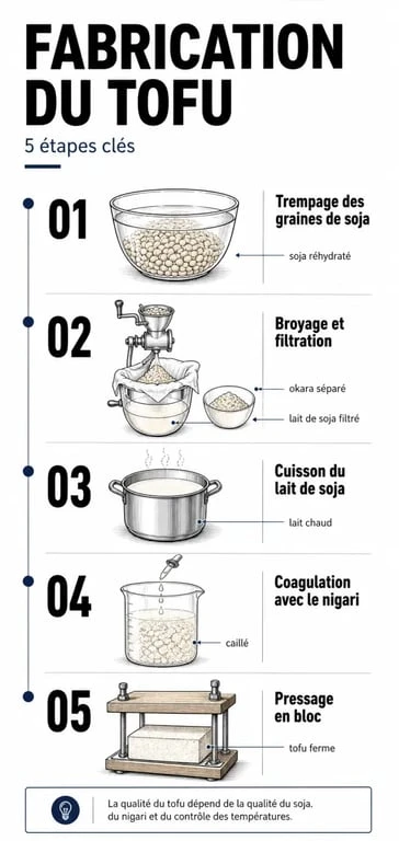 Infographie du processus de fabrication du tofu définition et étapes