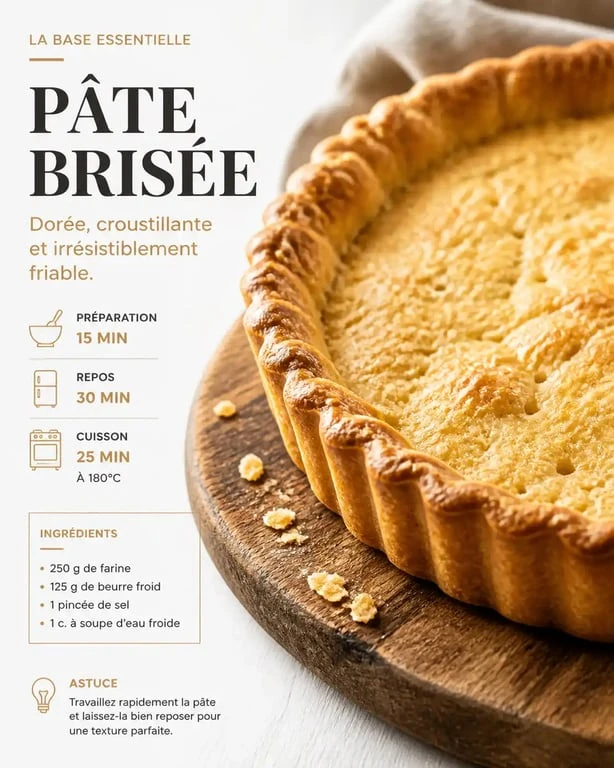 Pâte brisée réalisée avec du Saint Doux, texture friable et dorée