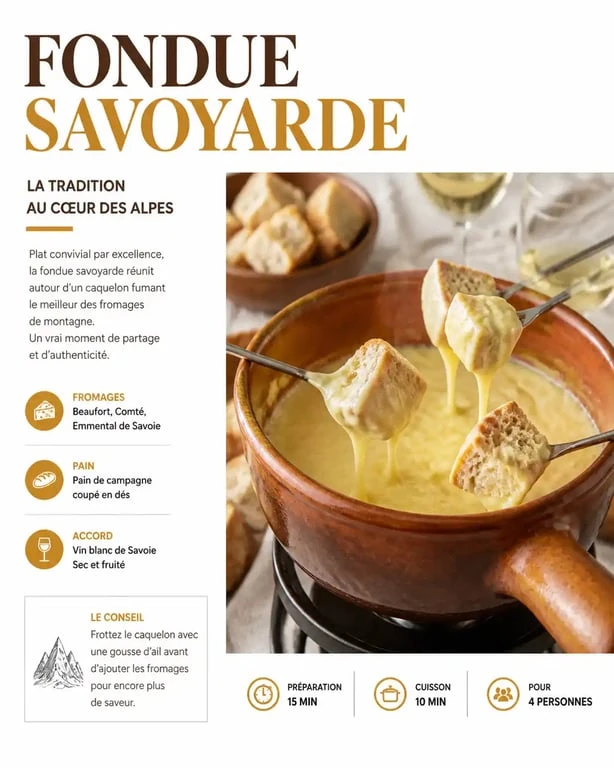 Fondue savoyarde traditionnelle avec vin blanc et pain pour réussir sa recette pour 1kg de fromage