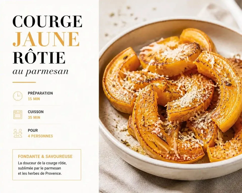Recette de courge jaune rôtie au parmesan servie dans une assiette