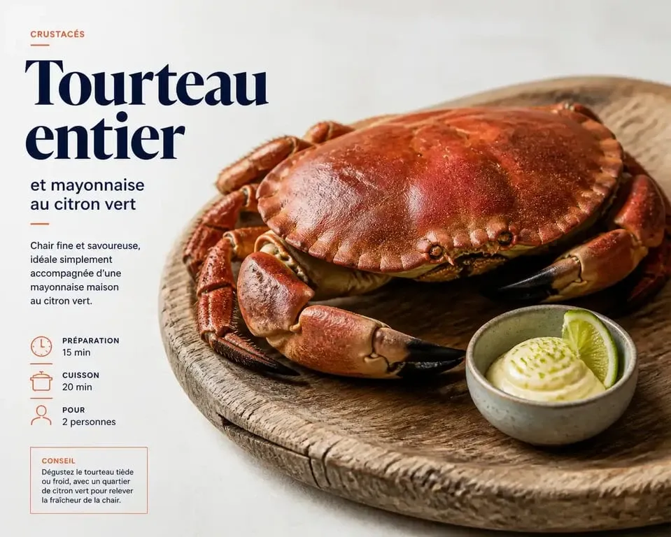 Tourteau cuit prêt à être dégusté avec sa mayonnaise au citron vert