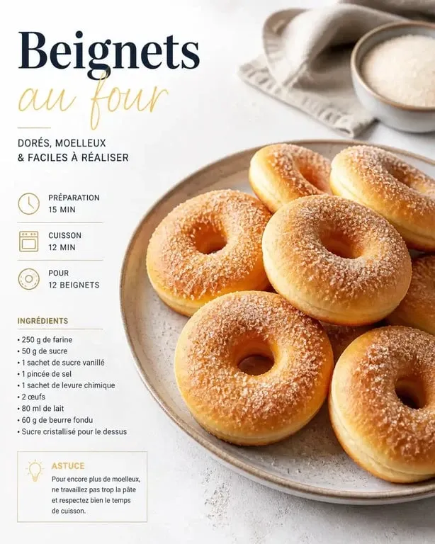 Recette des beignets au four moelleux et dorés sur une assiette