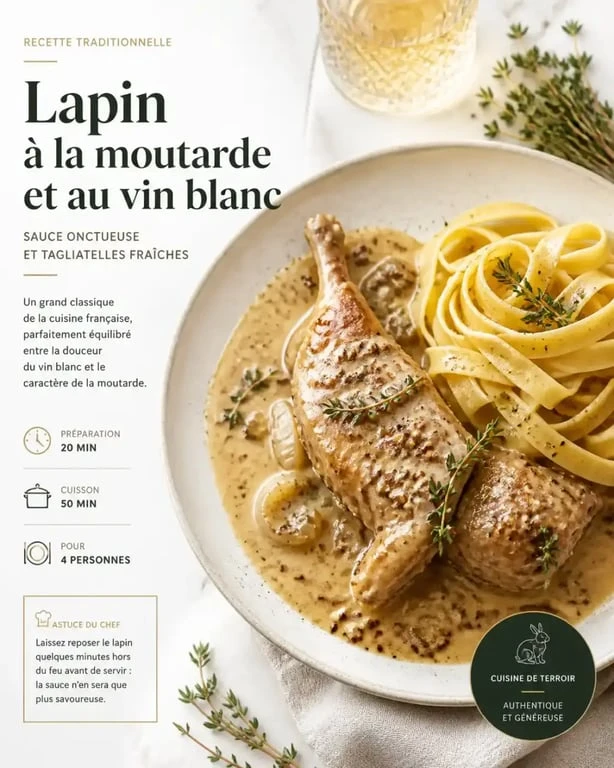 Meilleure recette de lapin au Cookeo à la moutarde et vin blanc servie avec des tagliatelles