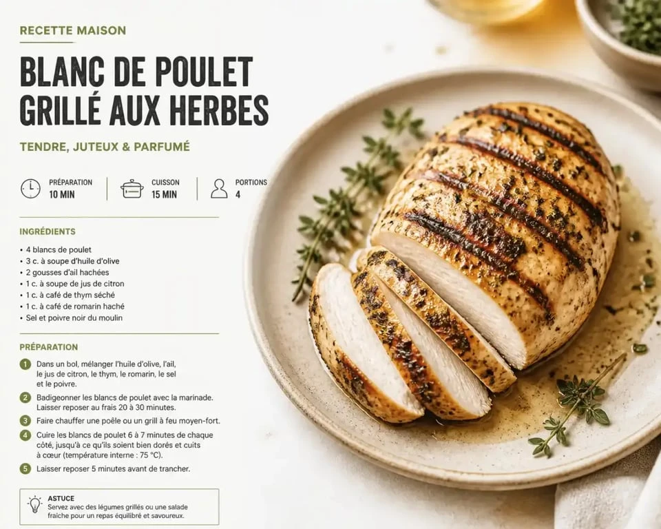 Blanc de poulet mariné et grillé pour une tendreté optimale