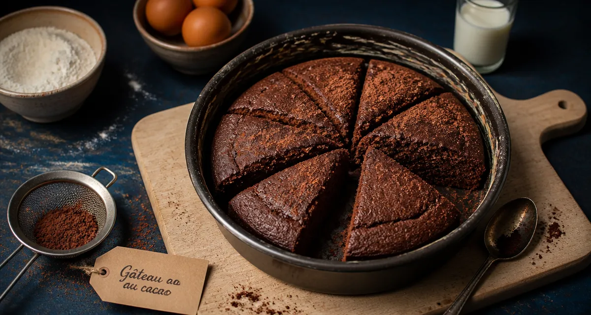 Gâteau au gateau cacao moelleux, mie aérienne, poudres et moule