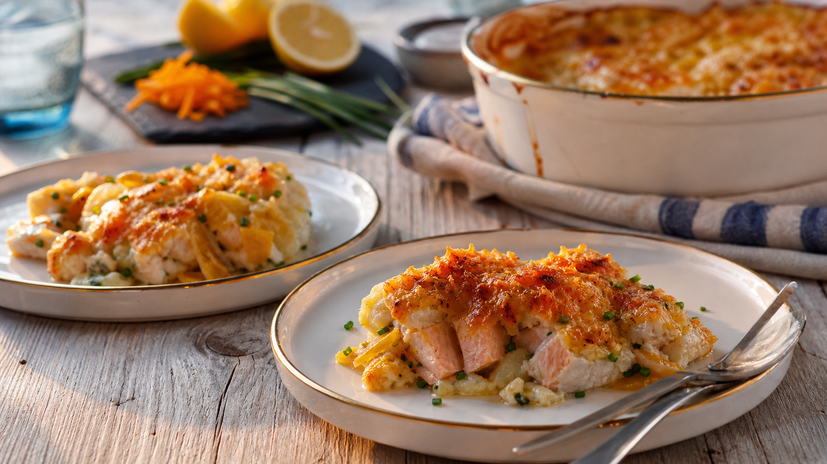 Gratin poisson pommes de terre Cyril Lignac, légumes citronnés