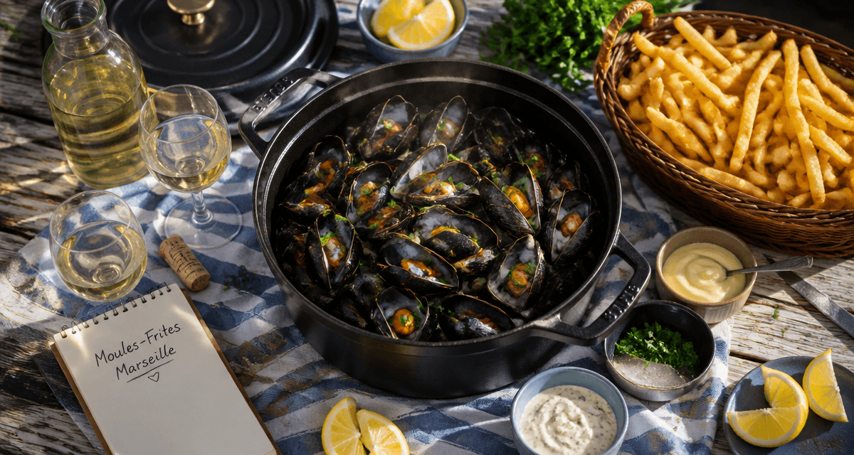 plat moule frite marseille sur table