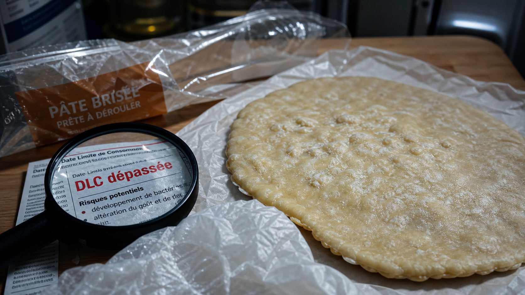 pate brisee perimee : pâte brisée avec zones blanchâtres et humidité