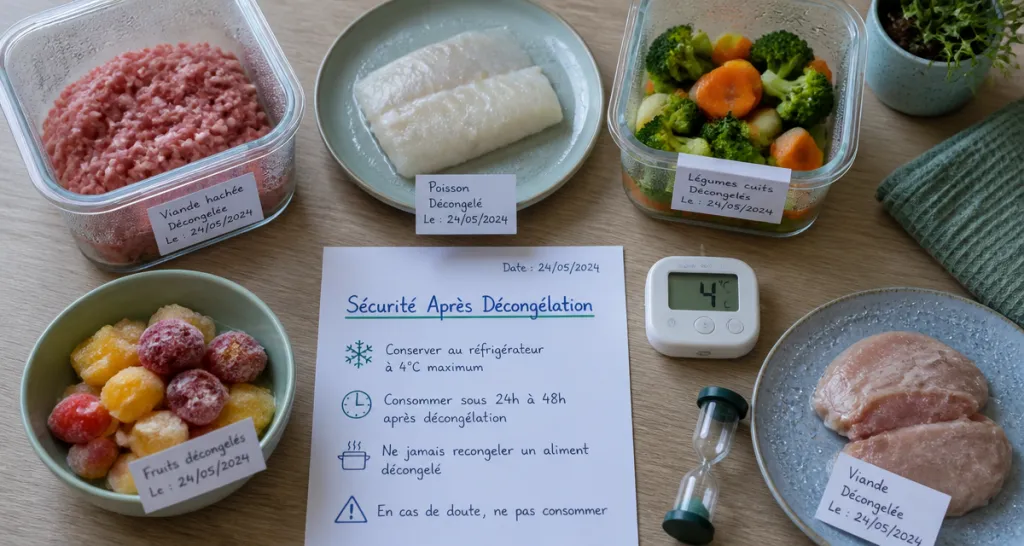 produit décongelé combien de temps au frigo assiettes aliments thermomètre