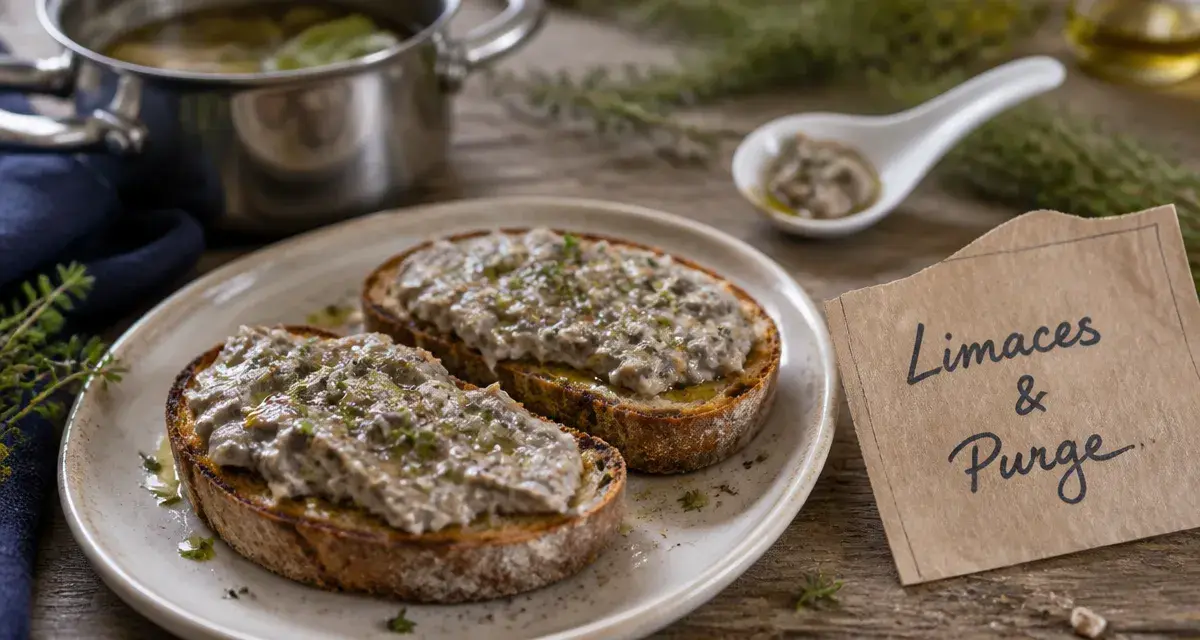 Recette limaces : rillettes de limaces, pain grillé et beurre ail-herbes