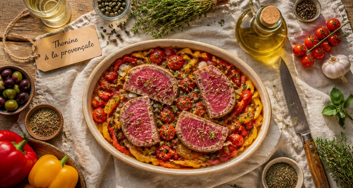recette thonine à la provençale sur table en bois
