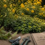 Taille des millepertuis : sécateur et rameaux, floraison en jardin