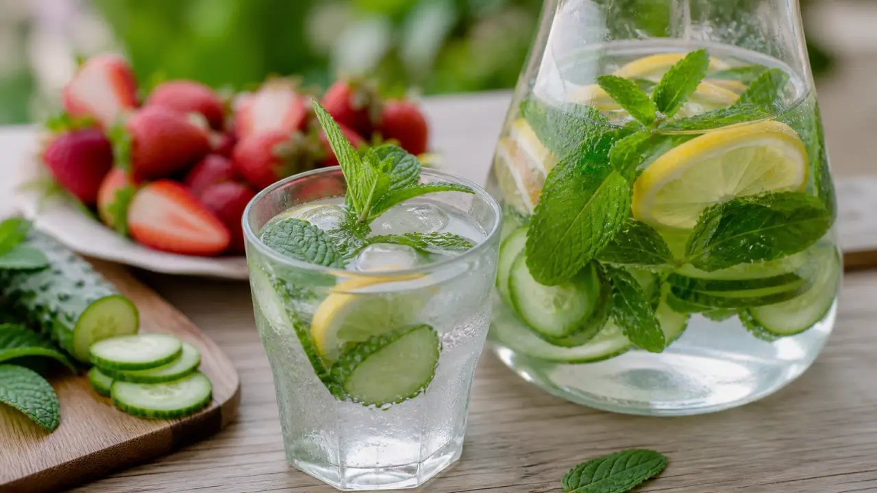 Aromatiser l eau : carafe eau citron menthe et concombre