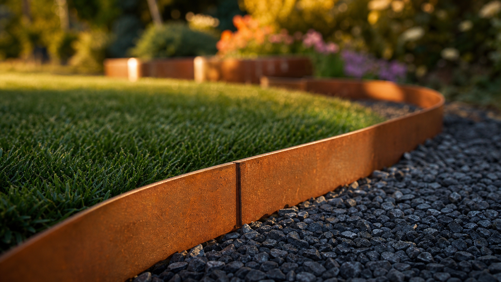 Bordure de jardin en metal Corten, acier rouillé et courbe