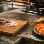 Cuisine hauteur plan de travail 90 cm, plan stratifié et évier inox