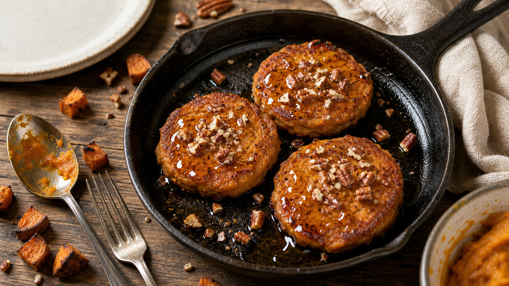 Pancakes patates douces fondants, sirop d’érable