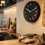 Pendule pour cuisine noire et blanche lisible, résistante à l’humidité