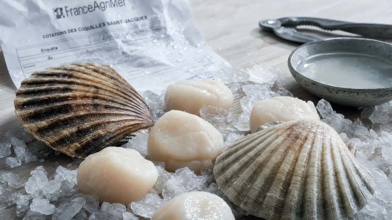 Prix des noix de st jacques : noix décoquillées sur glace, kilo, origine