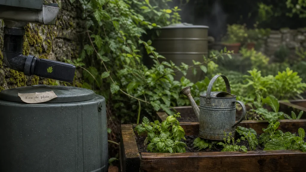 Récupérer l’eau de pluie au jardin : cuve et gouttière
