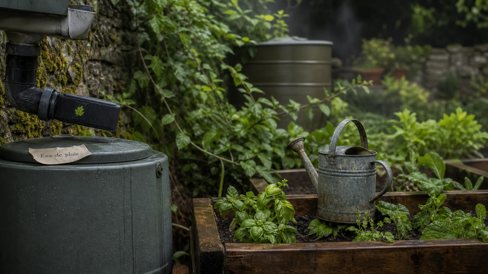 Récupérer l’eau de pluie au jardin : cuve et gouttière