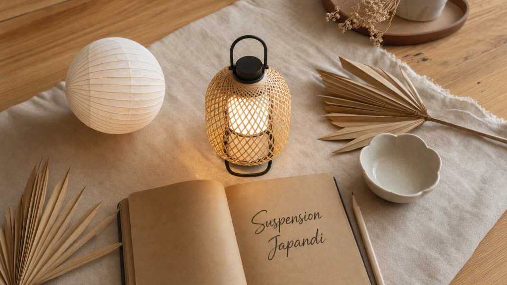 Suspension japandi en bambou tressé, luminaire minimaliste