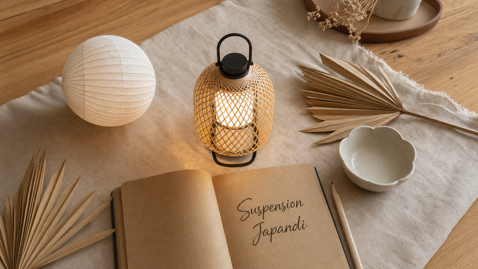 Suspension japandi en bambou tressé, luminaire minimaliste