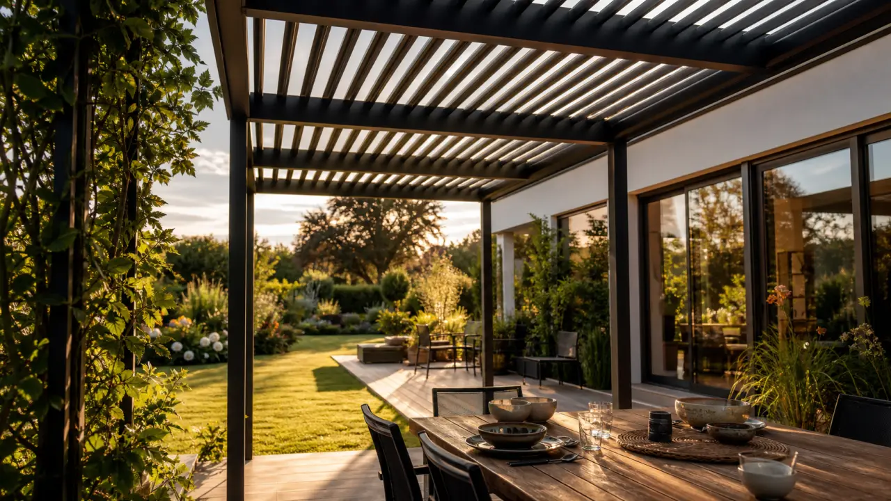 Terrasse couverte maison avec pergola en aluminium thermolaqué