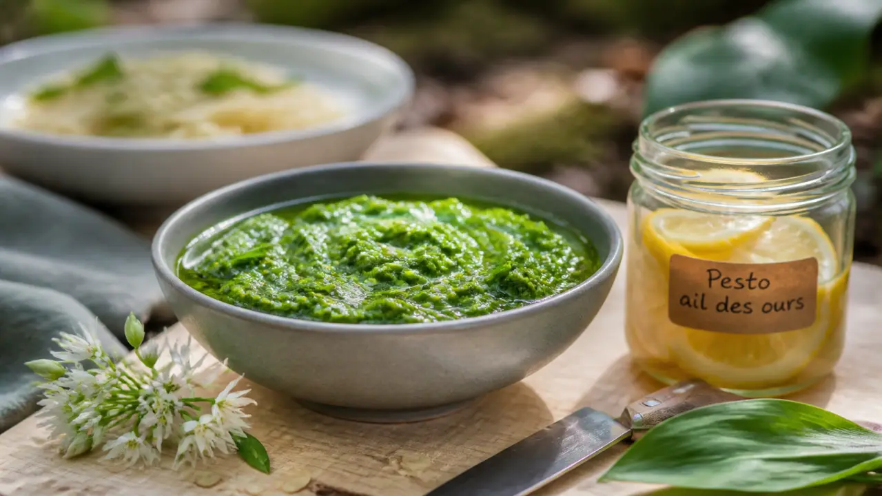 Ail des ours en cuisine : pesto vert aux feuilles fraîches