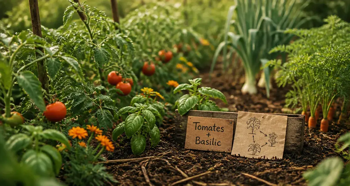 Association potagere tomates basilic tagetes au potager