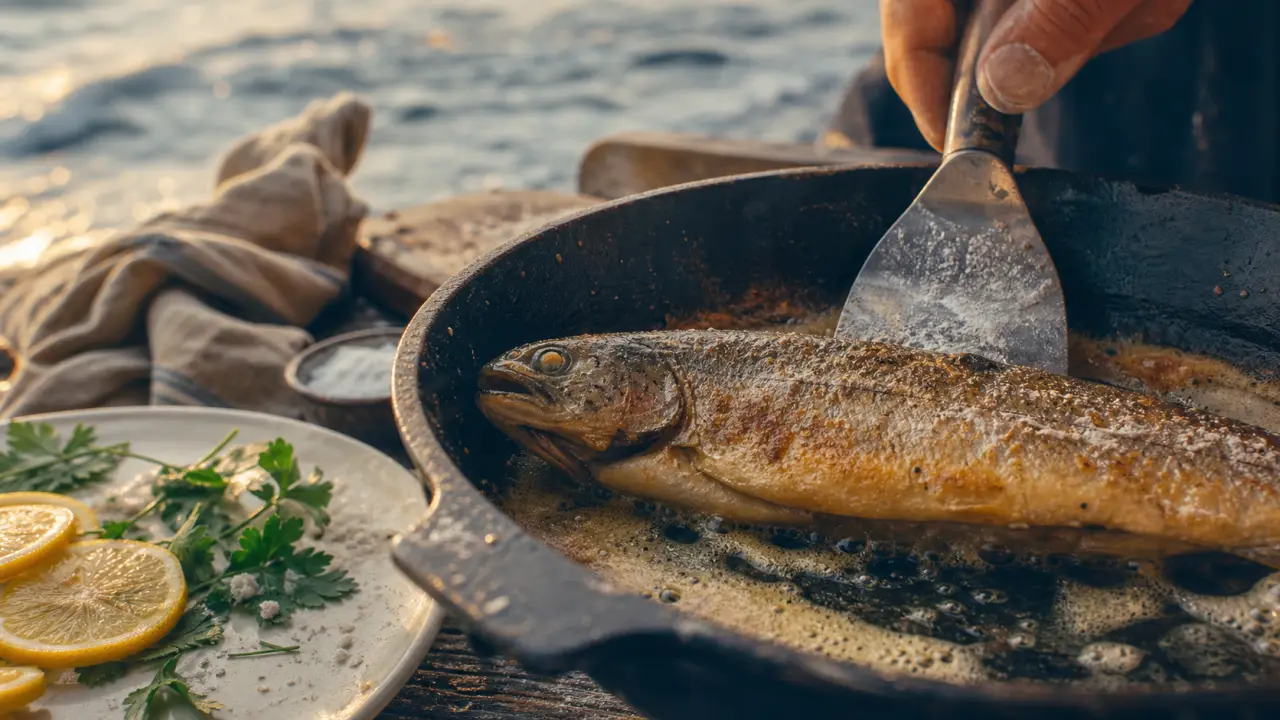 Cuisson truite poele : truite meunière dorée, peau croustillante