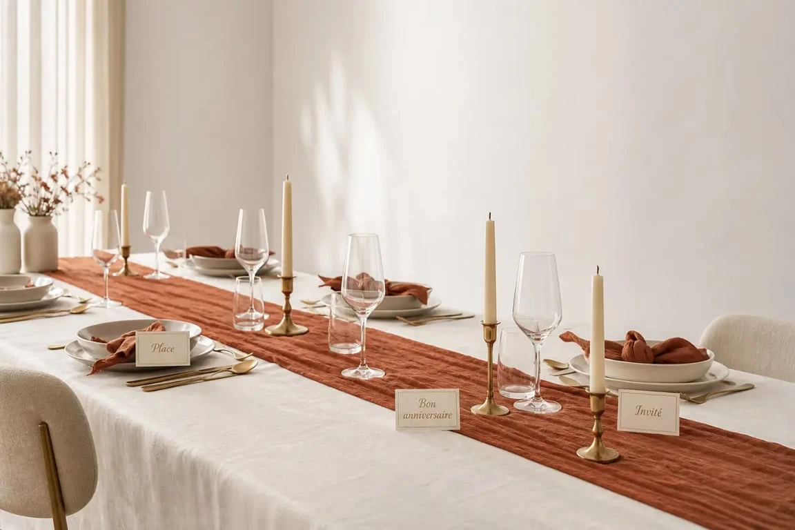 Décoration table anniversaire adulte chic avec palette terracotta et doré