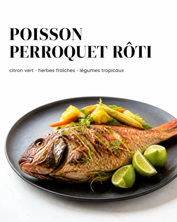 Poisson perroquet recette au four avec marinade créole, assiette dressée et citron vert