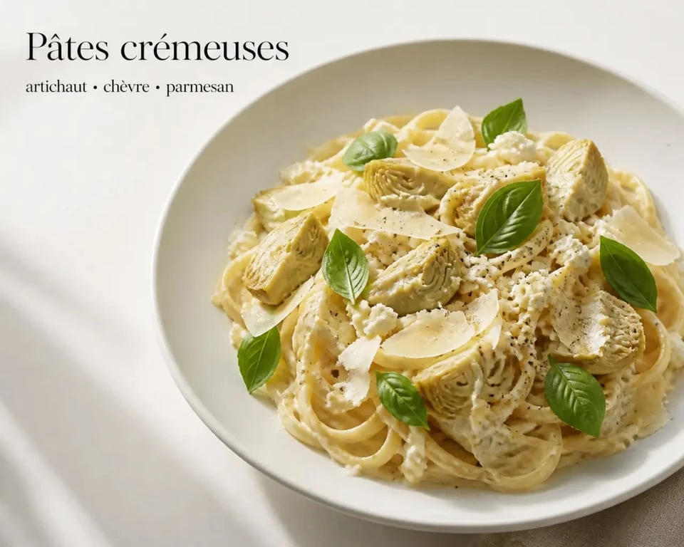 Recette avec coeur d artichaut : pâtes crémeuses aux cœurs d’artichaut, chèvre et parmesan