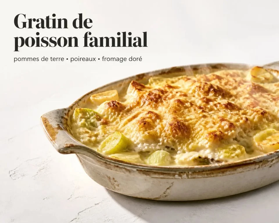Recette de gratin de poisson familial doré au four dans un plat à gratin