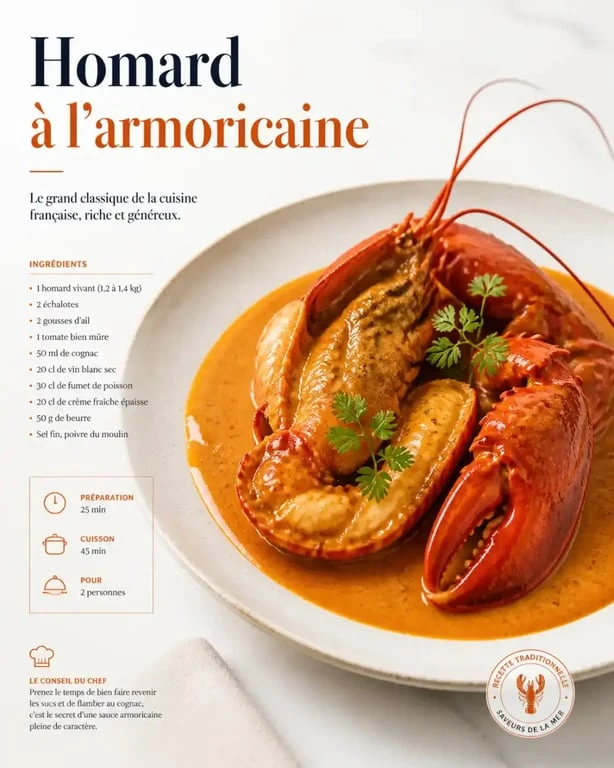 Recette sauce armoricaine servie sur un homard