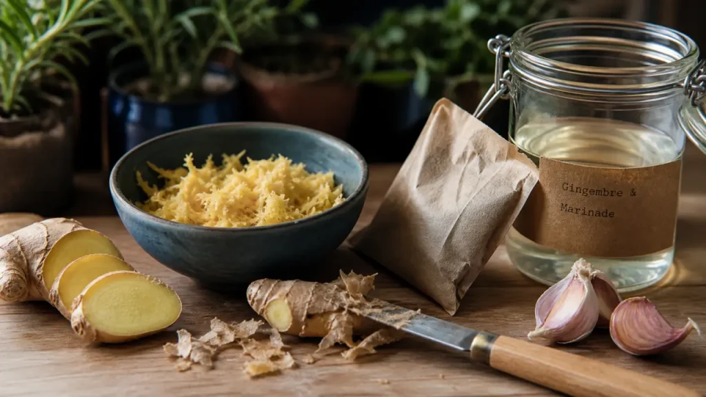 Gingembre en cuisine : frais, poudre ou confit, le bon geste au bon moment