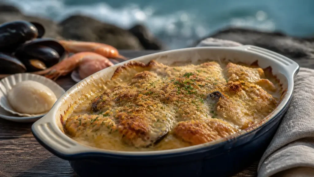 Gratin de fruits de mer grand chef : sauce onctueuse, dorure nette et cuisson maîtrisée