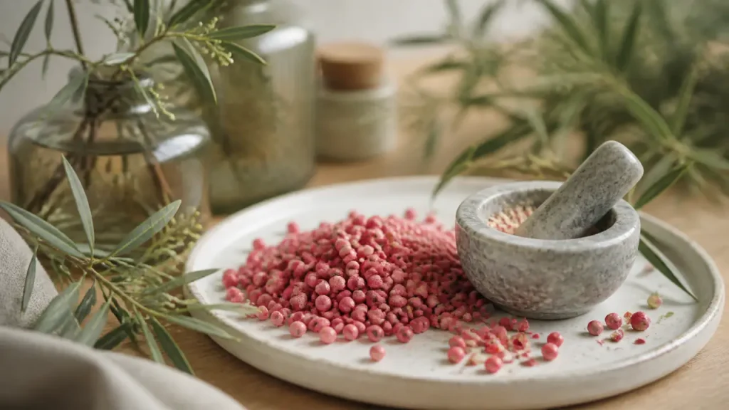 Poivre du Pérou : faux poivre rose, goût doux et usages en finition