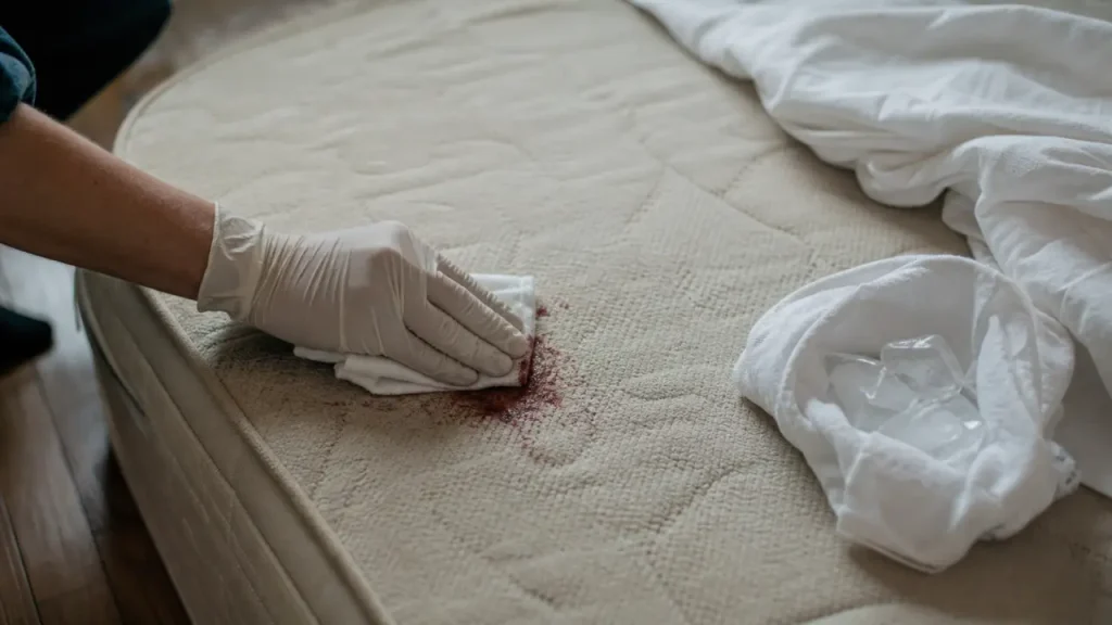 Tache de sang sur matelas : eau froide, bicarbonate et gestes à éviter