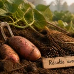 Quand récolter les patates douces : patates douces avant le gel, fourche-bêche dans la terre