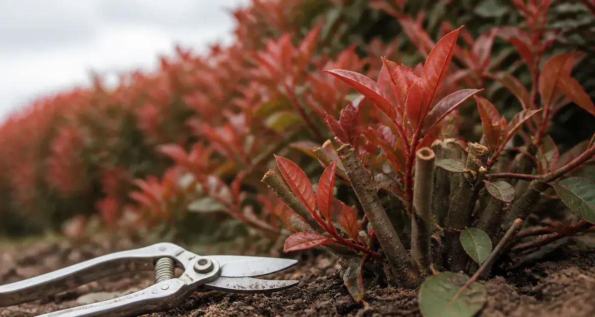 Quand tailler les photinia : photinia Red Robin taillé, feuilles rouges