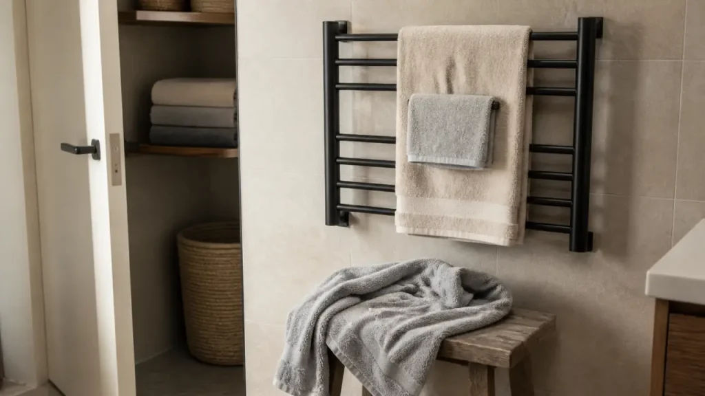 Rangement serviette : mural, sans perçage ou sur pied, le bon choix selon votre salle de bain
